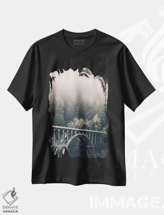 تیشرت مشکی طرح دار – تیشرت طبیعت ,پل جنگلی شگفتی ساحل غربی اثر نیچر مجیک فروشگاه ایماژ