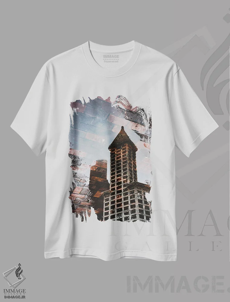 تیشرت سفید طرح دار – تیشرت شهری ,بازتاب برج اسمیت سیاتل، واشنگتن اثر نیچر مجیک فروشگاه ایماژ