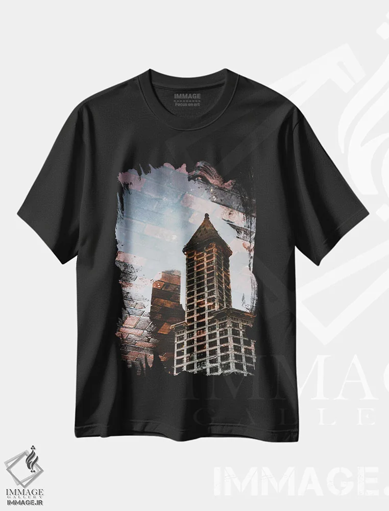 تیشرت مشکی طرح دار – تیشرت شهری ,بازتاب برج اسمیت سیاتل، واشنگتن اثر نیچر مجیک immage.ir