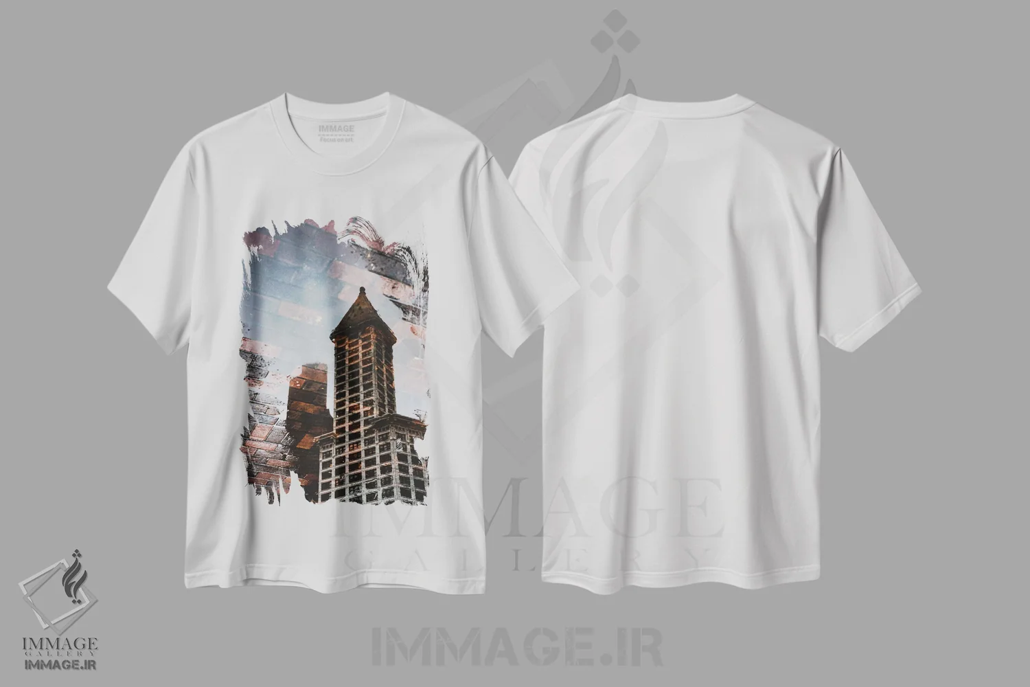 تیشرت سفید طرح دار – تیشرت شهری ,بازتاب برج اسمیت سیاتل، واشنگتن اثر نیچر مجیک فروشگاه ایماژ
