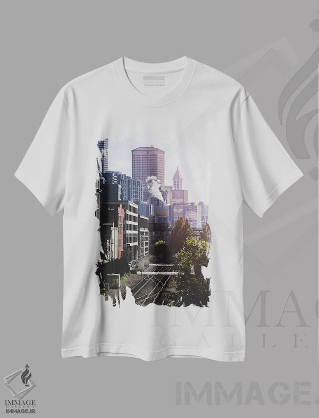 تیشرت سفید طرح دار – تیشرت شهری ,طلوع خیابان شهری سیاتل اثر نیچر مجیک فروشگاه ایماژ