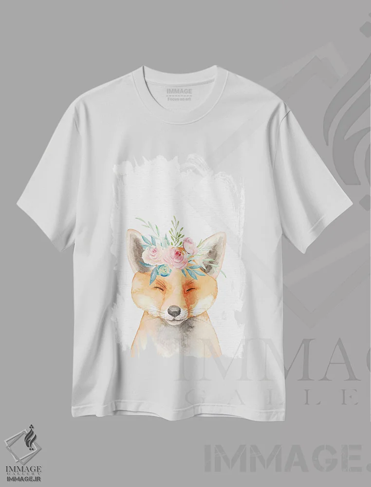 تیشرت سفید طرح دار – تیشرت کودکانه ,آبرنگ بچه روباه کودکانه اثر نیچر مجیک فروشگاه ایماژ