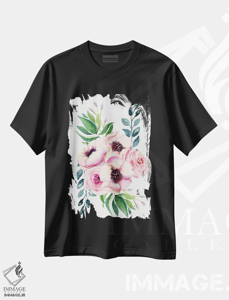 تیشرت مشکی طرح دار – تیشرت کودکانه ,آبرنگ دسته گل حیوانات کودکانه اثر نیچر مجیک immage.ir
