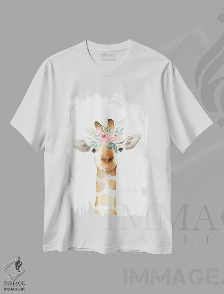 تیشرت سفید طرح دار – تیشرت کودکانه ,آبرنگ بچه زرافه کودکانه اثر نیچر مجیک immage.ir