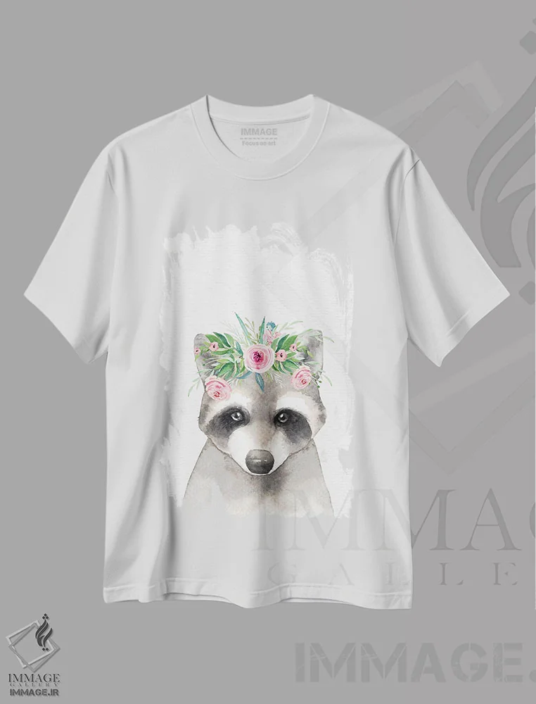 تیشرت سفید طرح دار – تیشرت کودکانه ,آبرنگ بچه راکون کودکانه اثر نیچر مجیک فروشگاه ایماژ