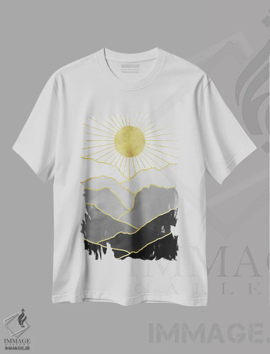 تیشرت سفید طرح دار – تیشرت طبیعت مدرن ,ماجراجویی کوه طلایی با طلوع خورشید اثر نیچر مجیک فروشگاه ایماژ