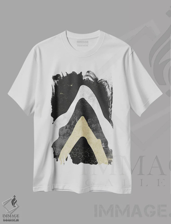 تیشرت سفید طرح دار – تیشرت طبیعت انتزاعی ,هنر کوه طلایی انتزاعی اثر نیچر مجیک immage.ir