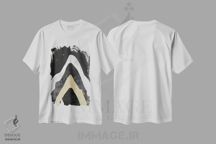 تیشرت سفید طرح دار – تیشرت طبیعت انتزاعی ,هنر کوه طلایی انتزاعی اثر نیچر مجیک immage.ir