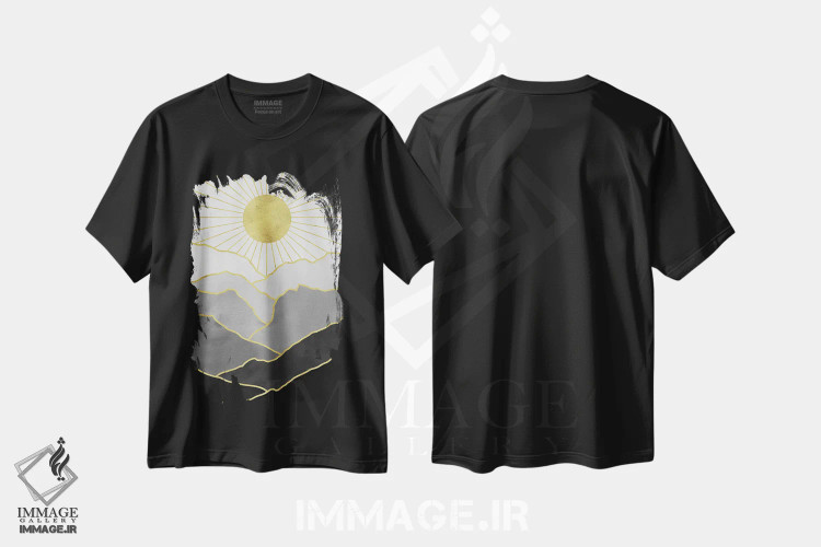 تیشرت مشکی طرح دار – تیشرت طبیعت مدرن ,ماجراجویی کوه طلایی با طلوع خورشید اثر نیچر مجیک immage.ir