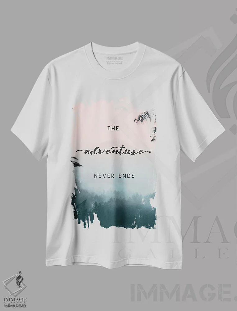 تیشرت سفید طرح دار – تیشرت طبیعت ,ماجراجویی هرگز تمام نمی شود - سه لت کوهستان و جنگل اثر نیچر مجیک immage.ir