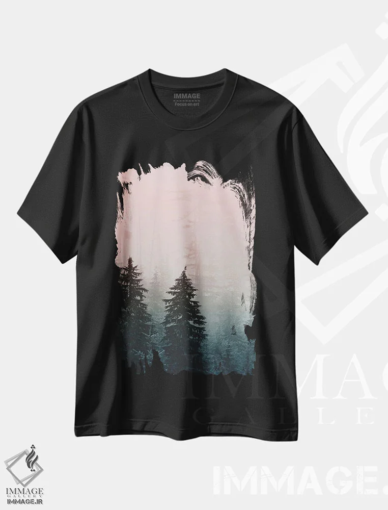 تیشرت مشکی طرح دار – تیشرت طبیعت ,سه لت کوهستان و جنگل اثر نیچر مجیک immage.ir