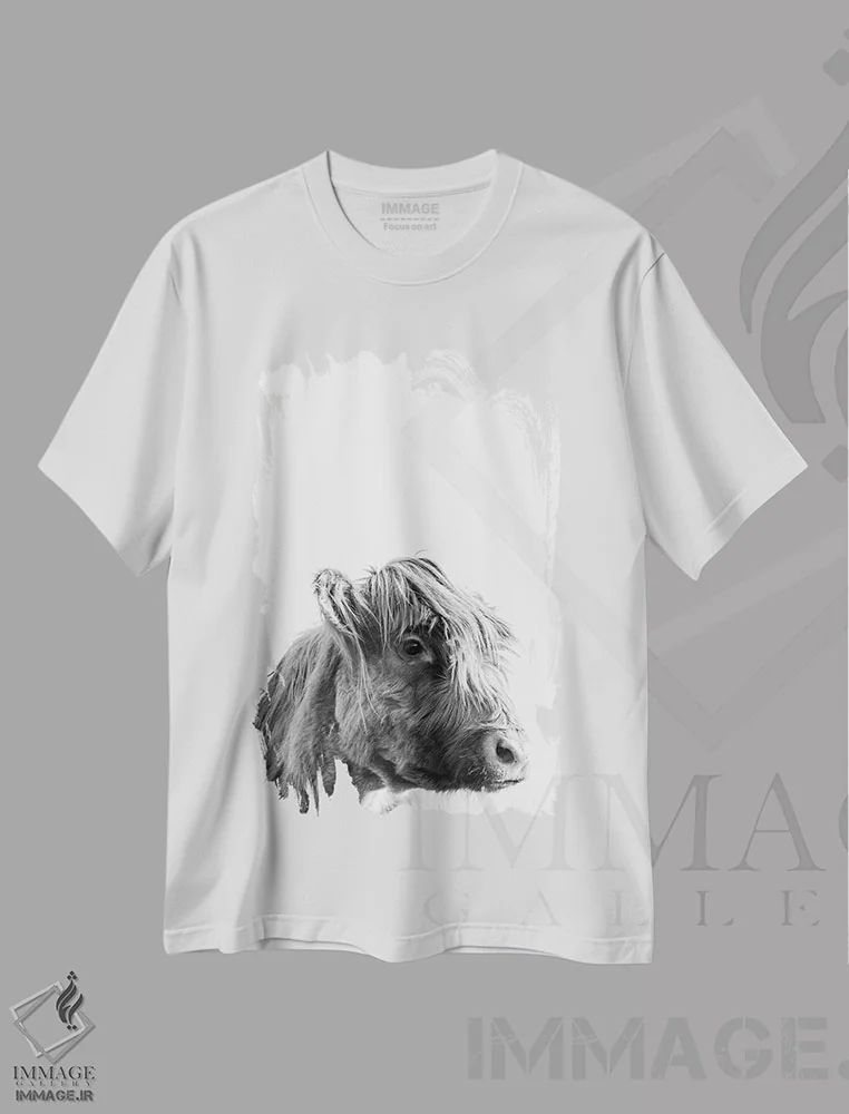 تیشرت سفید طرح دار – تیشرت حیوانات ,پرتره گاو کوهستانی اثر نیچر مجیک immage.ir