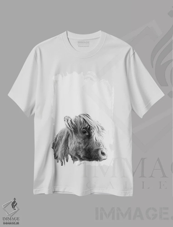 تیشرت سفید طرح دار – تیشرت حیوانات ,پرتره گاو کوهستانی اثر نیچر مجیک immage.ir
