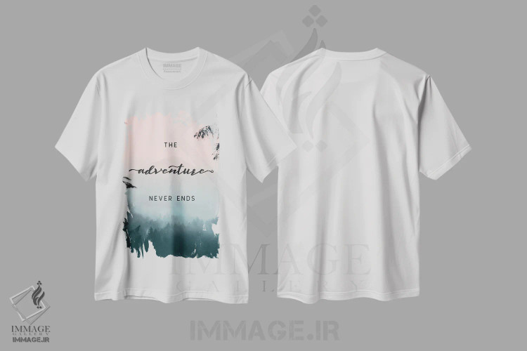 تیشرت سفید طرح دار – تیشرت طبیعت ,ماجراجویی هرگز تمام نمی شود - سه لت کوهستان و جنگل اثر نیچر مجیک immage.ir