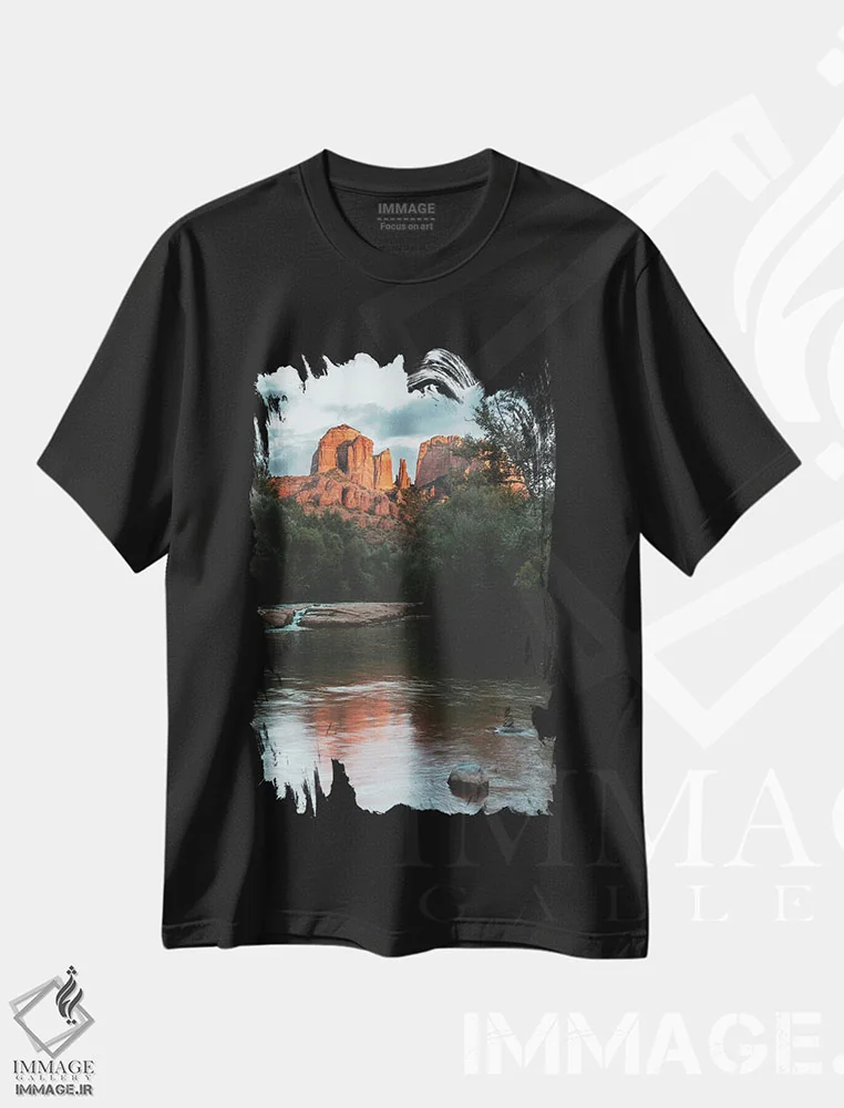 تیشرت مشکی طرح دار – تیشرت منظره ,غروب صخره کاتدرال اثر نیچر مجیک فروشگاه ایماژ