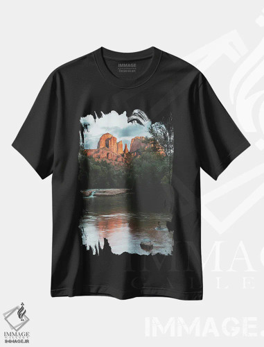 تیشرت مشکی طرح دار – تیشرت منظره ,غروب صخره کاتدرال اثر نیچر مجیک فروشگاه ایماژ