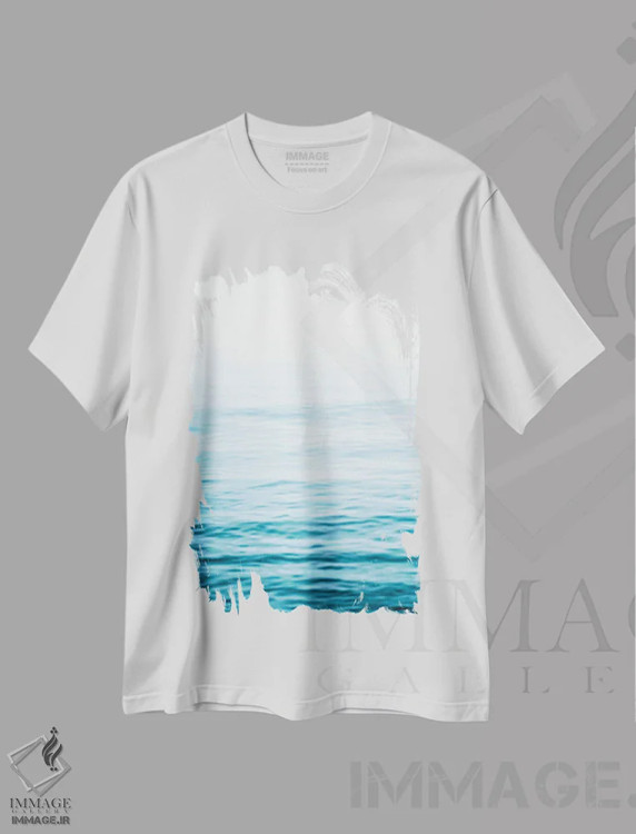 تیشرت سفید طرح دار – تیشرت طبیعت ,انرژی آرام اقیانوس به رنگ سبزآبی اثر نیچر مجیک immage.ir
