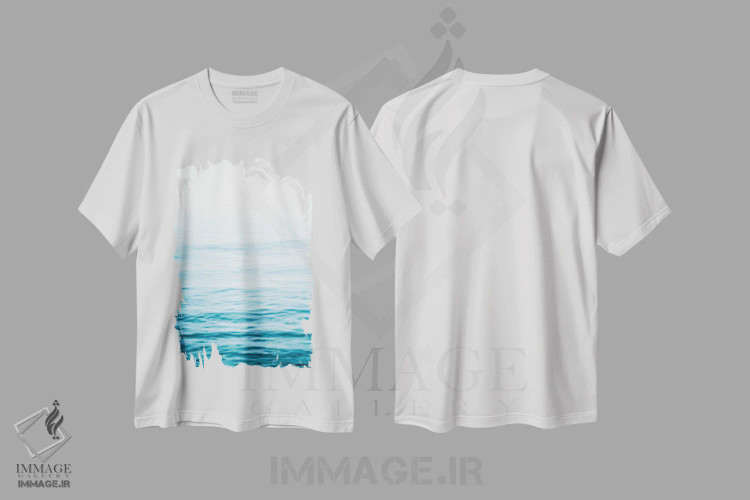 تیشرت سفید طرح دار – تیشرت طبیعت ,انرژی آرام اقیانوس به رنگ سبزآبی اثر نیچر مجیک immage.ir