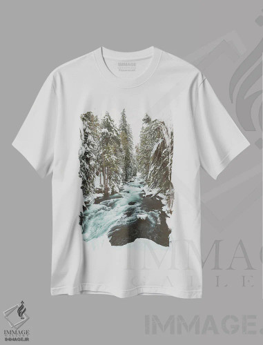 تیشرت سفید طرح دار – تیشرت طبیعت ,آب یخ زده و برف زمستانی رودخانه مک کنزی اثر نیچر مجیک فروشگاه ایماژ