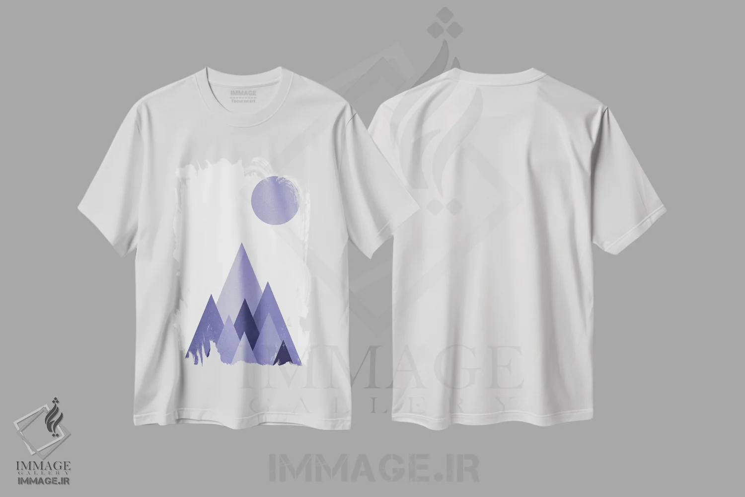 تیشرت سفید طرح دار – تیشرت انتزاعی ,کوهستان هندسی به رنگ پری وینکل اثر نیچر مجیک immage.ir