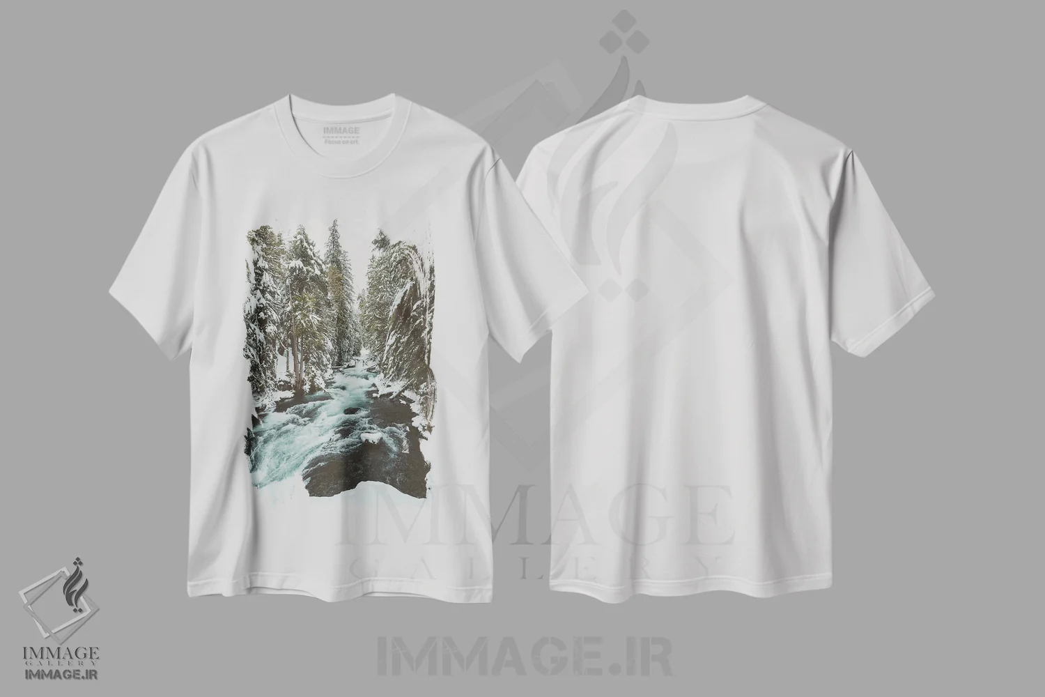 تیشرت سفید طرح دار – تیشرت طبیعت ,آب یخ زده و برف زمستانی رودخانه مک کنزی اثر نیچر مجیک فروشگاه ایماژ