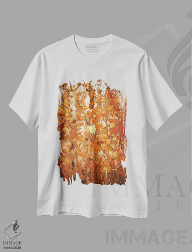 تیشرت سفید طرح دار – تیشرت طبیعت ,درختان آسپن پاییزی با برگ های نارنجی زیبا در جنگل اثر نیچر مجیک فروشگاه ایماژ