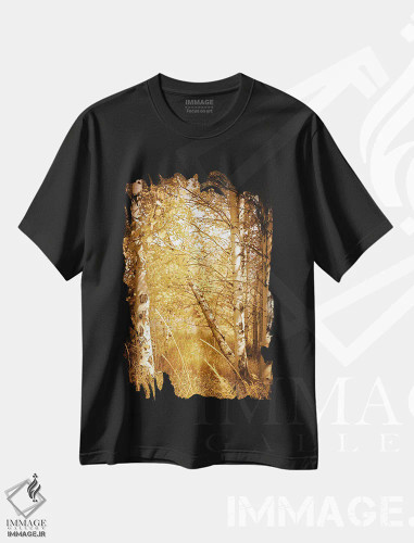 تیشرت مشکی طرح دار – تیشرت طبیعت ,درختان آسپن پاییزی با برگ های زرد در جنگل روستایی اثر نیچر مجیک فروشگاه ایماژ
