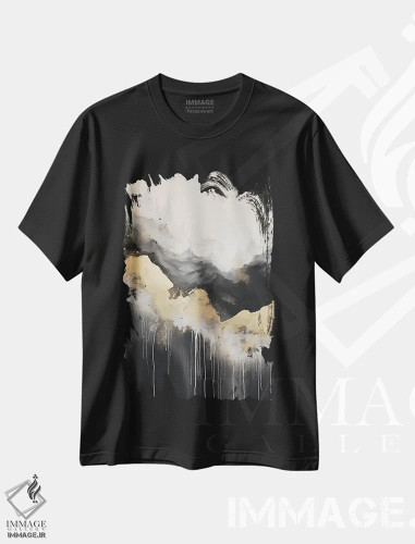 تیشرت مشکی طرح دار – تیشرت انتزاعی ,نقاشی انتزاعی جنگل کوهستانی طلایی II اثر نیچر مجیک فروشگاه ایماژ