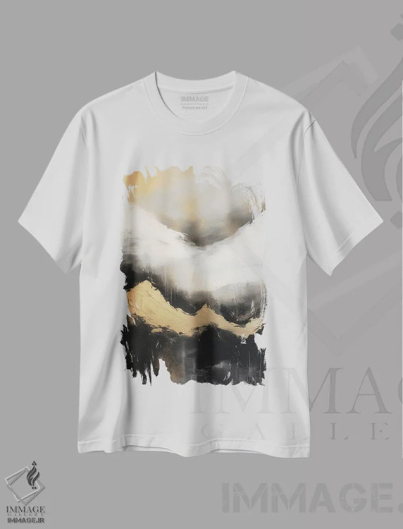 تیشرت سفید طرح دار – تیشرت هنری ,نقاشی انتزاعی جنگل کوهستانی طلایی IV اثر نیچر مجیک immage.ir