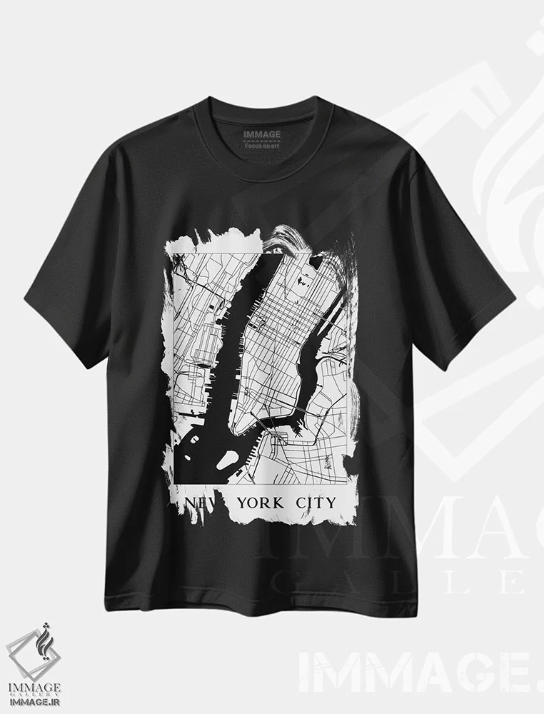 تیشرت مشکی طرح دار – تیشرت گرافیکی ,نقشه شهر نیویورک اثر نیچر مجیک immage.ir