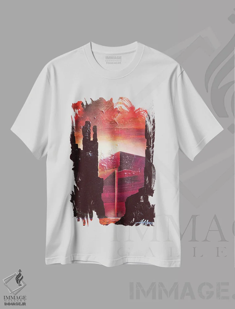 تیشرت سفید طرح دار – تیشرت طبیعت ,سنگ سرخ اثر مایکل گلدزوایگ immage.ir