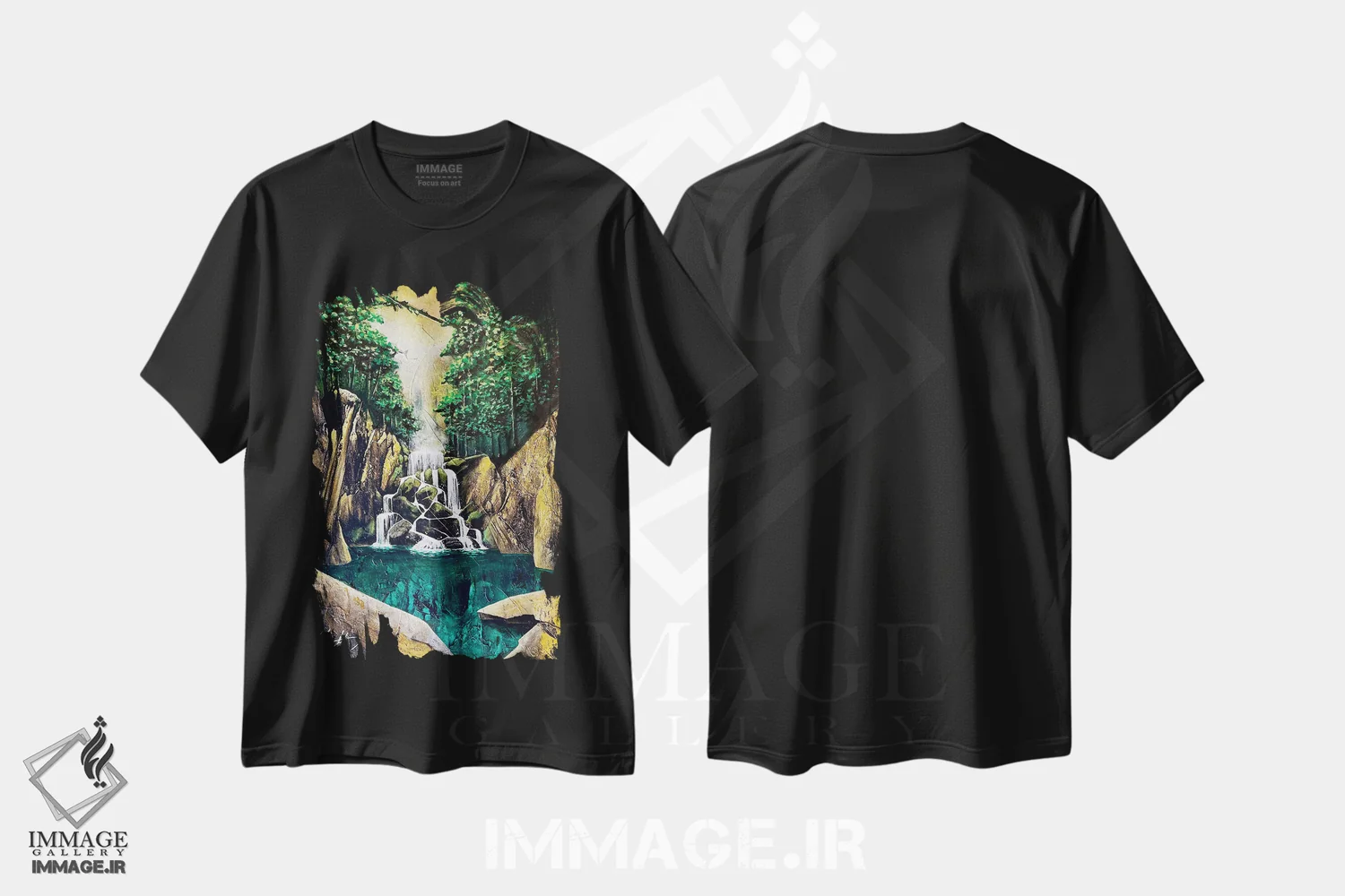 تیشرت مشکی طرح دار – تیشرت طبیعت ,آبشار اخگر اثر مایکل گلدزوایگ فروشگاه ایماژ