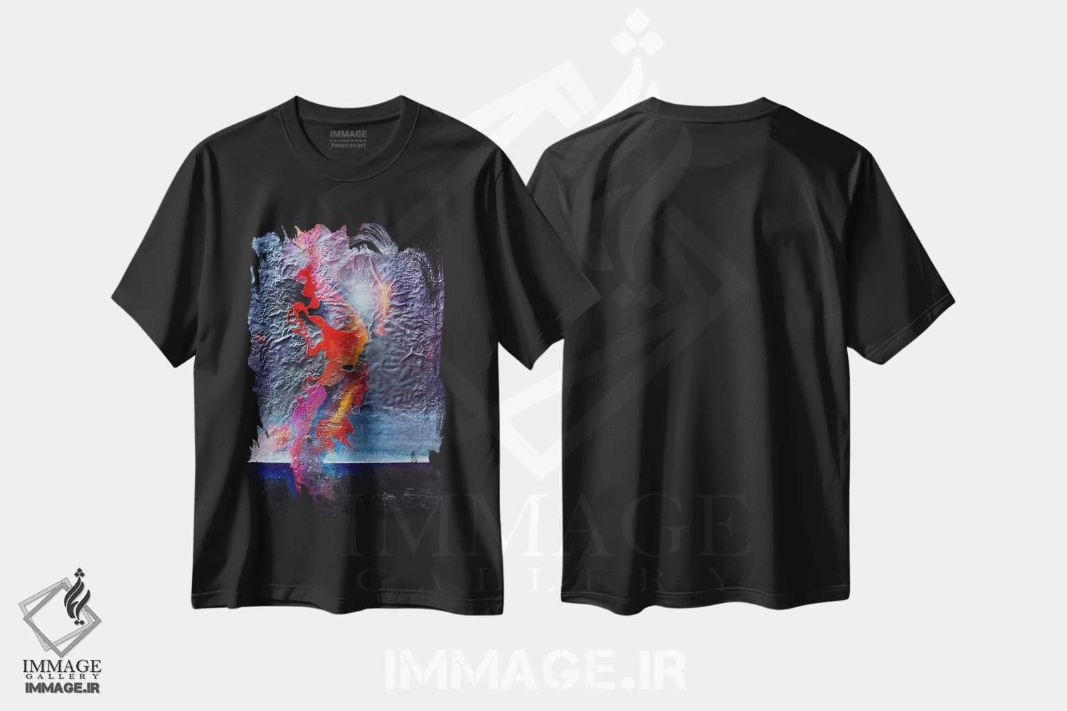 تیشرت مشکی طرح دار – تیشرت انتزاعی ,بازتاب های نور اثر مایکل گلدزوایگ immage.ir