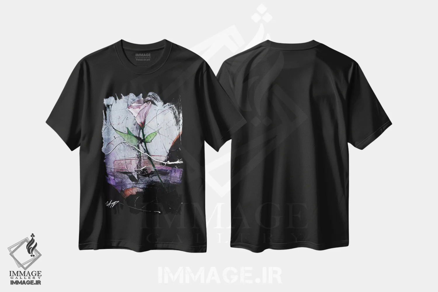 تیشرت مشکی طرح دار – تیشرت فانتزی ,گل رقصان اثر مایکل گلدزوایگ فروشگاه ایماژ