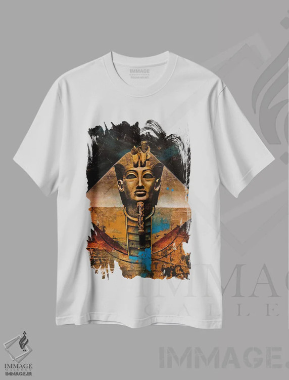 تیشرت سفید طرح دار – تیشرت هنری ,فرعون طلایی اثر مایکل گلدزوایگ immage.ir