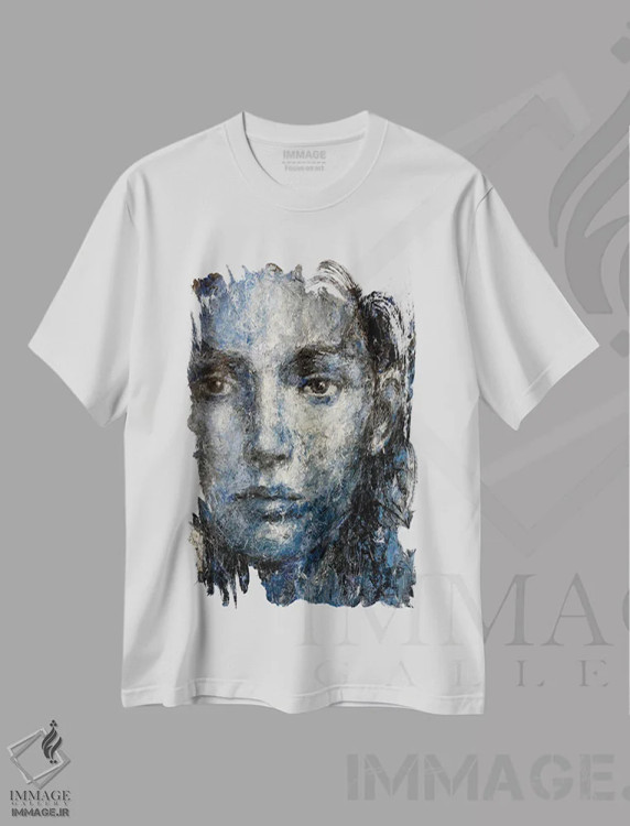 تیشرت سفید طرح دار – تیشرت هنری ,توس ماه آبی اثر مارگاریتا ایوانوا immage.ir