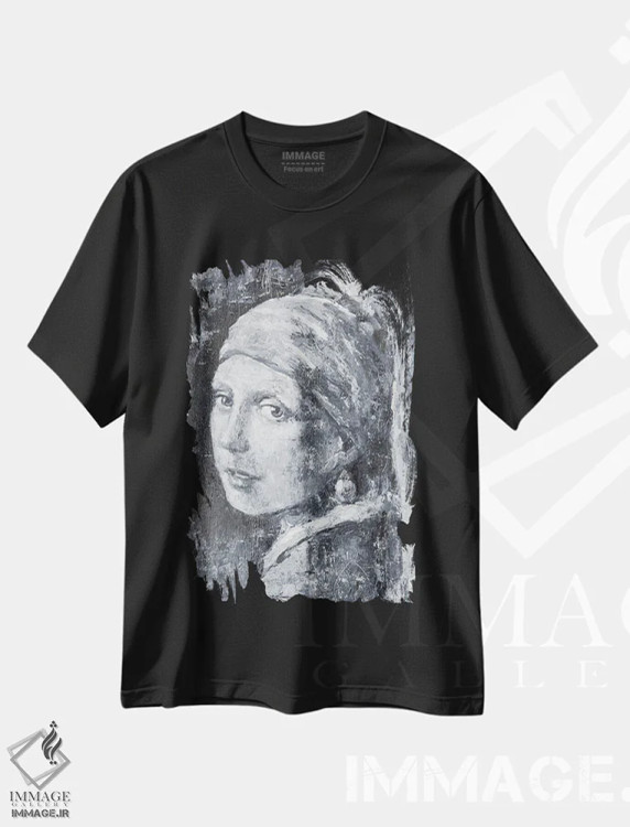 تیشرت مشکی طرح دار – تیشرت هنری ,توس "دختر با گوشواره مروارید" اثر مارگاریتا ایوانوا فروشگاه ایماژ