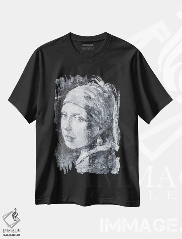 تیشرت مشکی طرح دار – تیشرت هنری ,توس "دختر با گوشواره مروارید" اثر مارگاریتا ایوانوا فروشگاه ایماژ