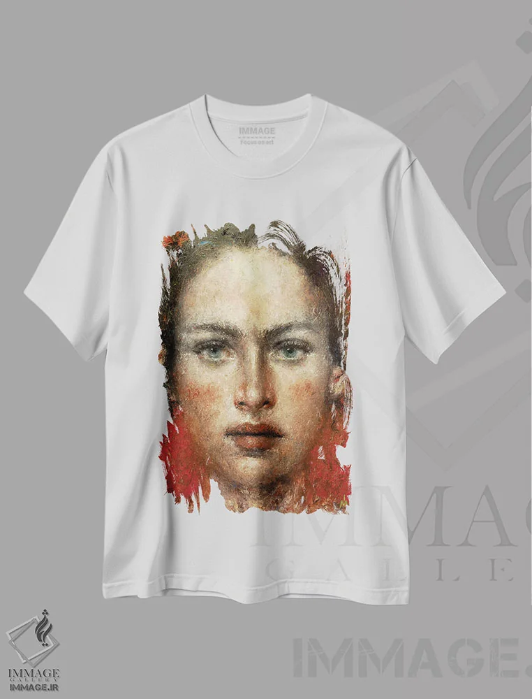 تیشرت سفید طرح دار – تیشرت هنری زنانه ,دختر با چشمان سبز اثر مارگاریتا ایوانوا فروشگاه ایماژ
