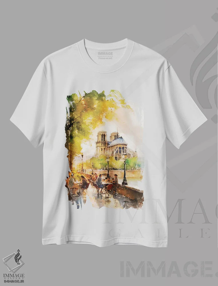 تیشرت سفید طرح دار – تیشرت شهری ,خیابان های پاریس هفتم اثر کانر مک گوایر فروشگاه ایماژ