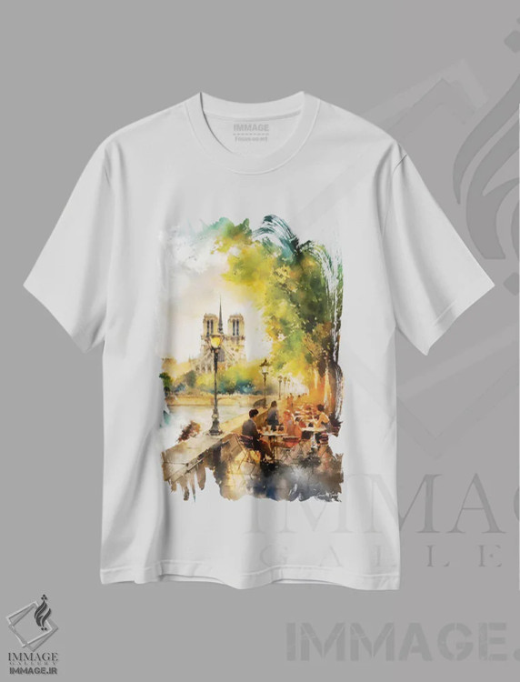 تیشرت سفید طرح دار – تیشرت هنری پاریس ,خیابان های پاریس هشتم اثر کانر مک گوایر immage.ir