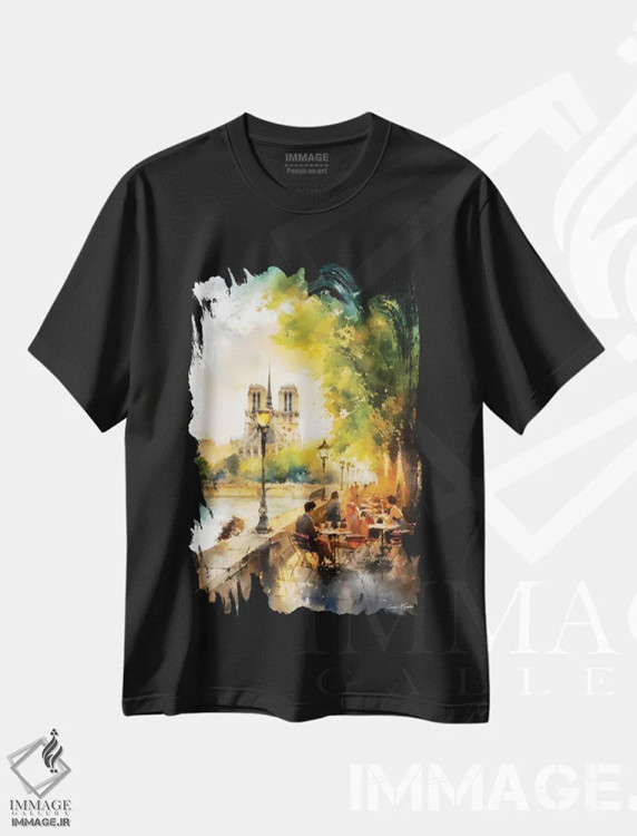 تیشرت مشکی طرح دار – تیشرت هنری پاریس ,خیابان های پاریس هشتم اثر کانر مک گوایر فروشگاه ایماژ