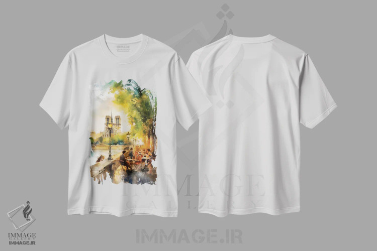 تیشرت سفید طرح دار – تیشرت هنری پاریس ,خیابان های پاریس هشتم اثر کانر مک گوایر immage.ir