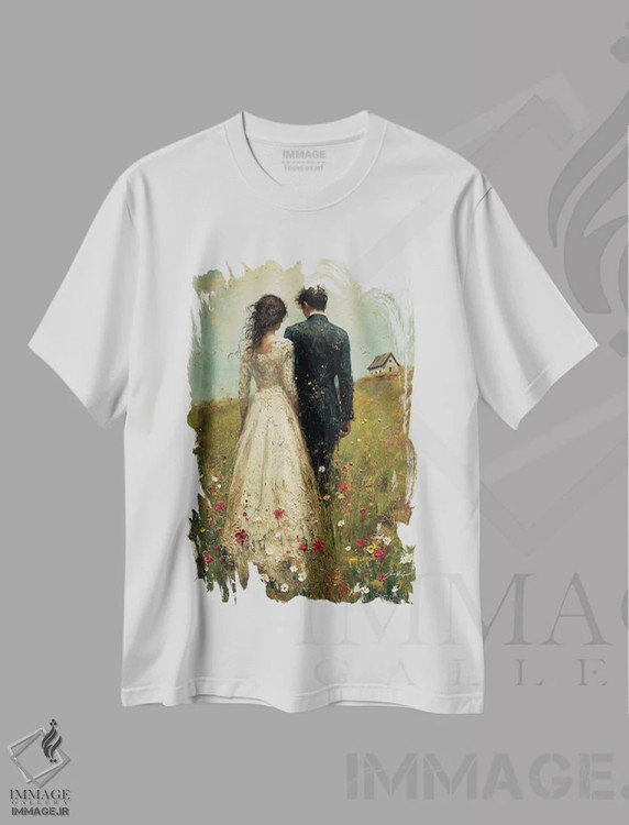 تیشرت سفید طرح دار – تیشرت عاشقانه ,تازه عروس و داماد دوم اثر کانر مک گوایر immage.ir