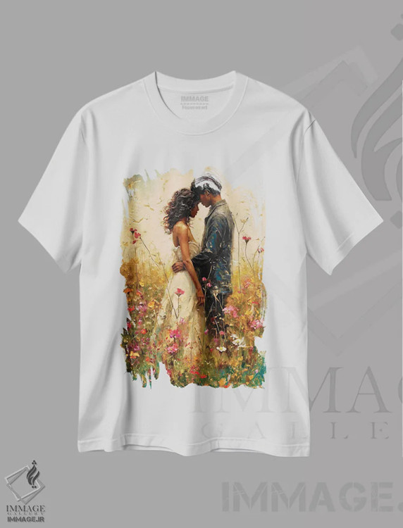 تیشرت سفید طرح دار – تیشرت عاشقانه ,تازه عروس و داماد چهارم اثر کانر مک گوایر فروشگاه ایماژ