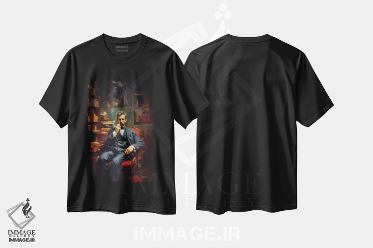 تیشرت مشکی طرح دار – تیشرت هنری ,دودکننده پیپ اثر کانر مک گوایر فروشگاه ایماژ