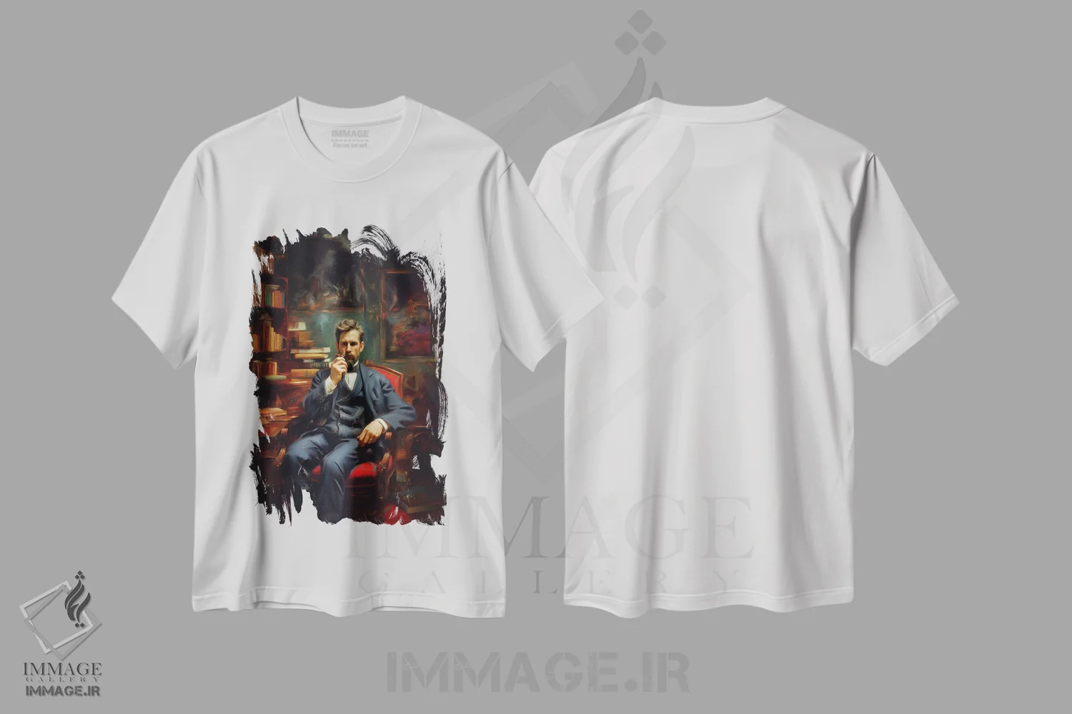 تیشرت سفید طرح دار – تیشرت هنری ,دودکننده پیپ اثر کانر مک گوایر immage.ir