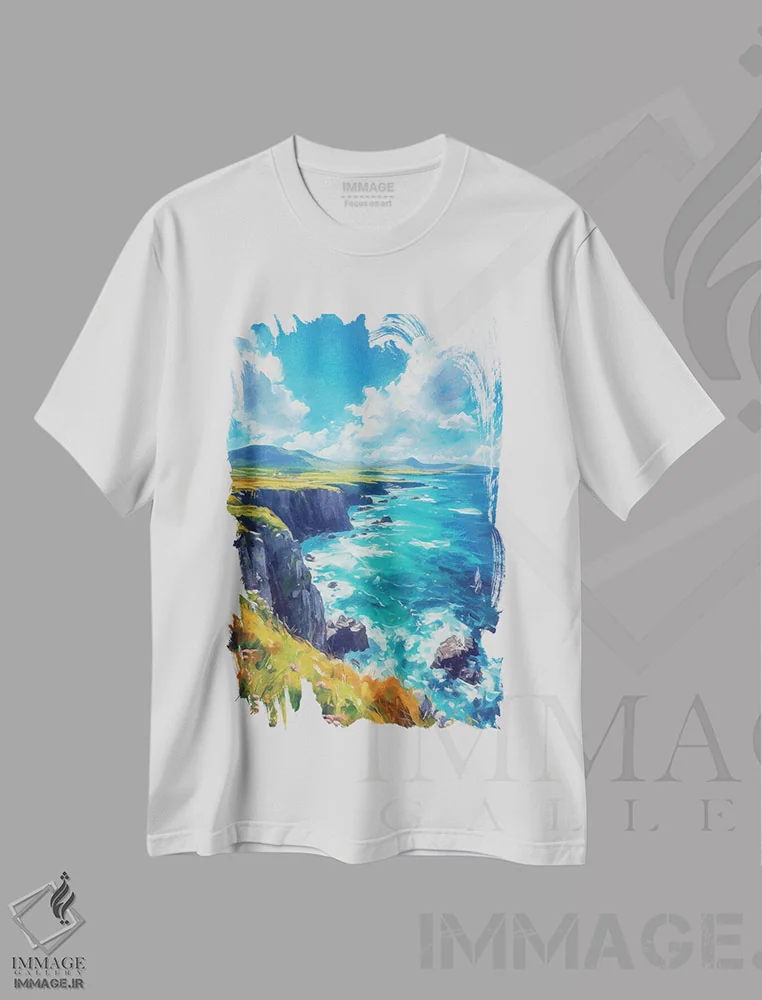 تیشرت سفید طرح دار – تیشرت طبیعت ,موج سواری وحشی آتلانتیک اثر کانر مک گوایر immage.ir