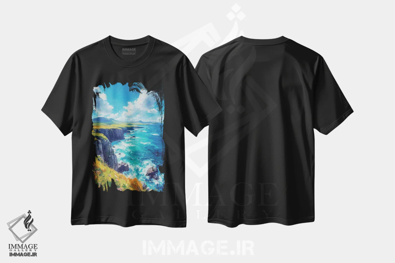 تیشرت مشکی طرح دار – تیشرت طبیعت ,موج سواری وحشی آتلانتیک اثر کانر مک گوایر فروشگاه ایماژ