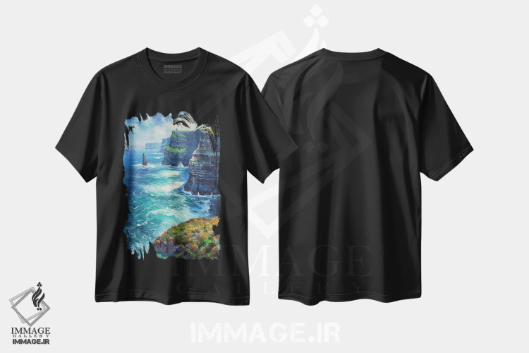 تیشرت مشکی طرح دار – تیشرت طبیعت ,صخره های موهر در تابستان اثر کانر مک گوایر immage.ir